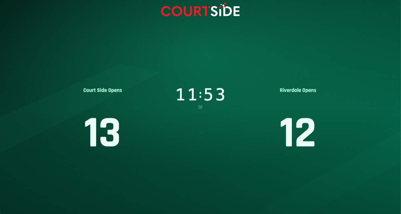 Minimal CourtSide scoreboard skin in club green with a centred logo.